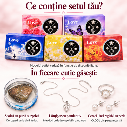 Perla Dorinței — Colier cu perlă din scoică + Cercei și inel CADOU